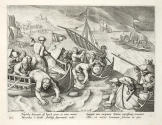 Verwendung von Schwämmen zur Sammlung von Naphtha von der Oberfläche der Wellen, Platte 86, Illustration aus 